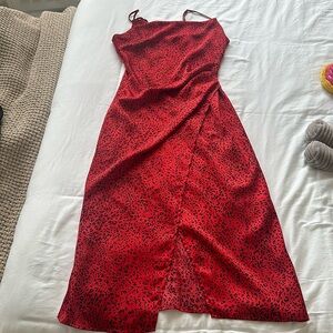 Red cheetah print midi dress in a small